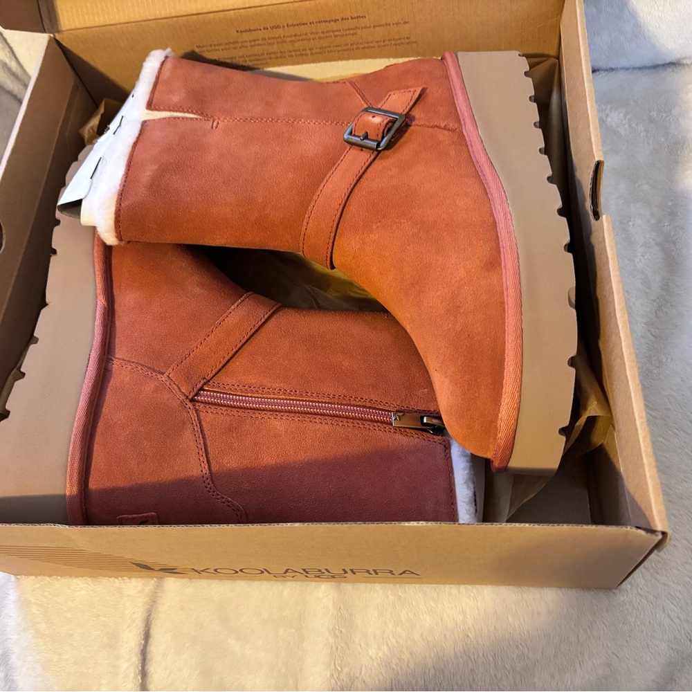 Koolaburra Orange Suede Shearling Mid-Calf Boots with Buckle NEW - Picture 7 of 9
